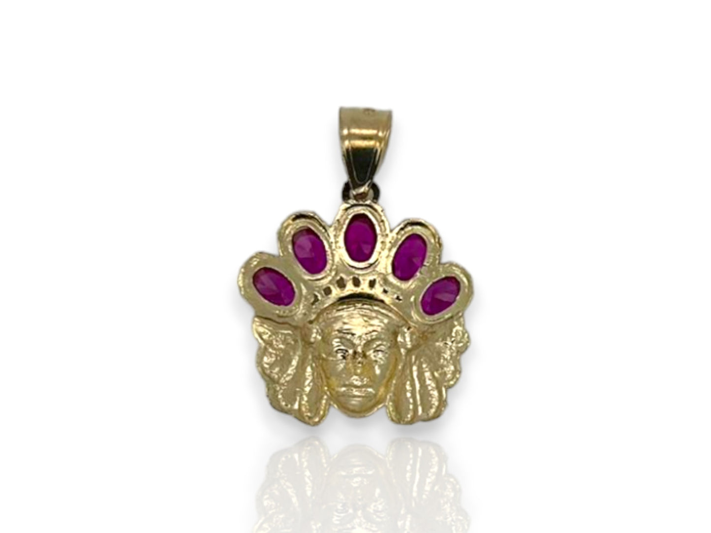 American Native Indian "Chief" Gem Pendant CZ - 10k Yellow Gold