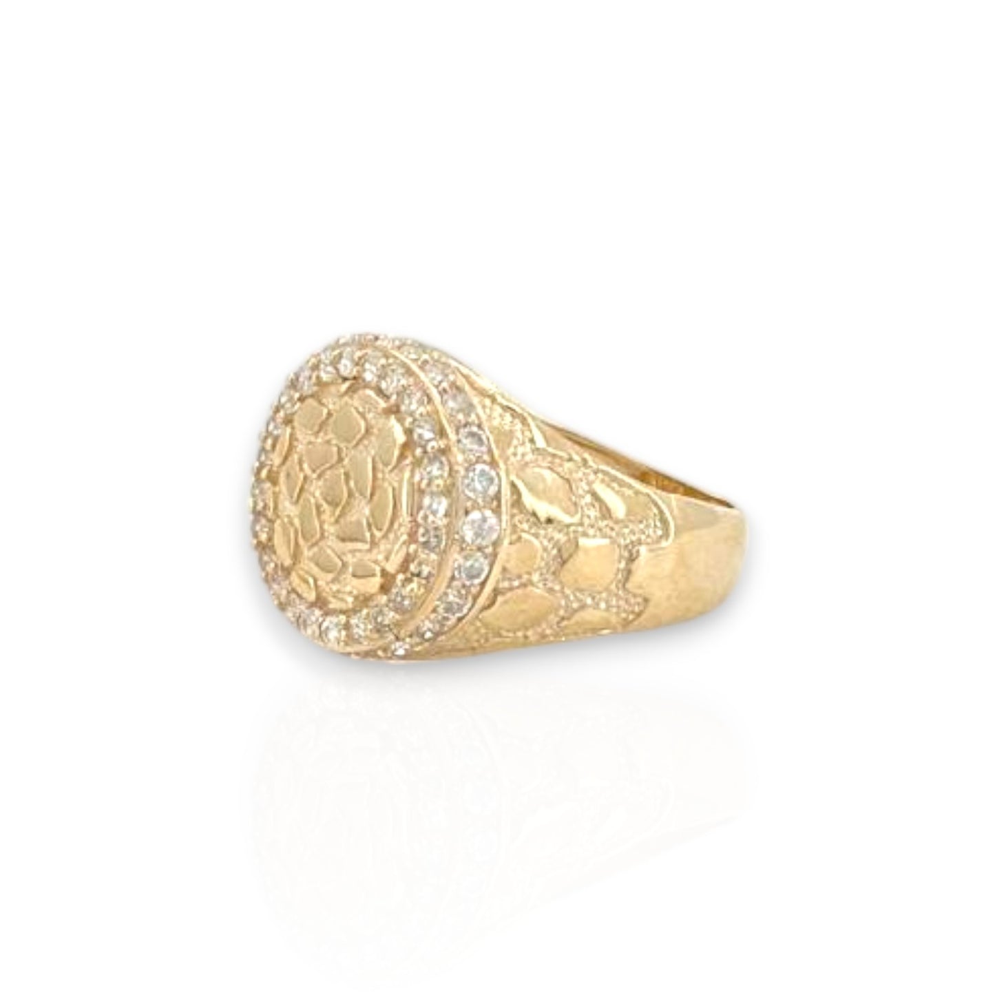 Nugget CZ Round Ring - 10K Yellow Gold