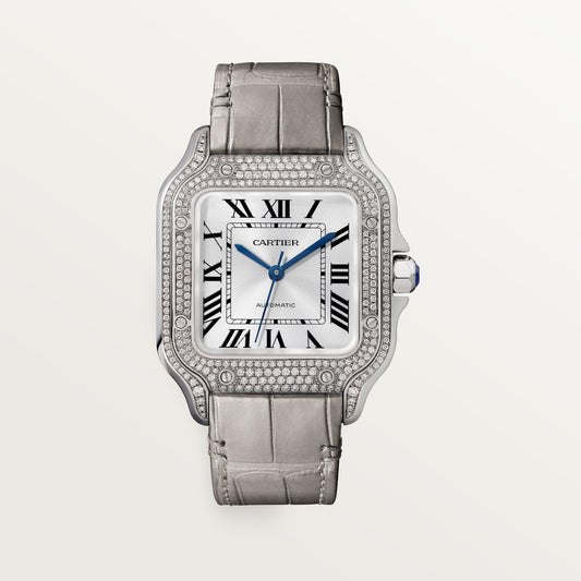 Cartier Santos de Cartier WJSA0014 - Medium model White gold (rhodiumized 18K white gold, Sunray-effect Dial, Two alligator straps