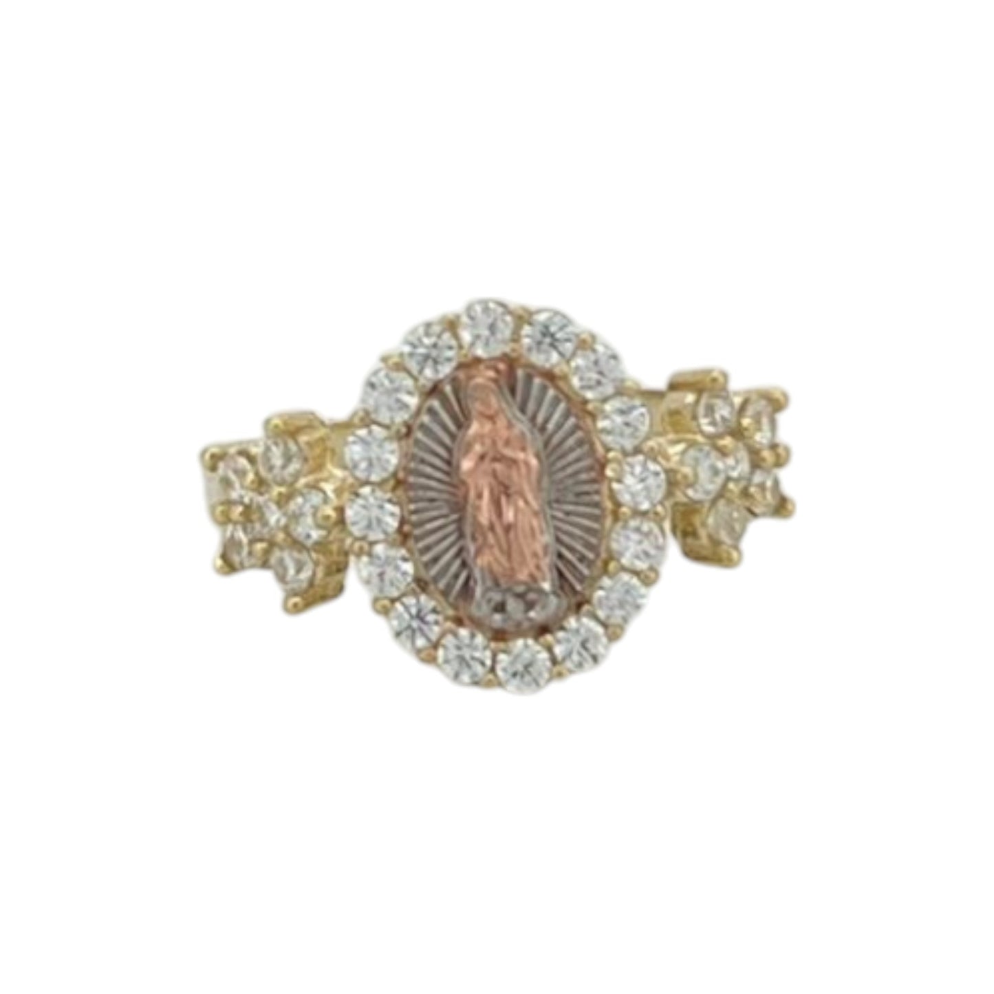 Anillo grande con circonita cúbica y cabeza de Jesús - Oro amarillo de 10 quilates 