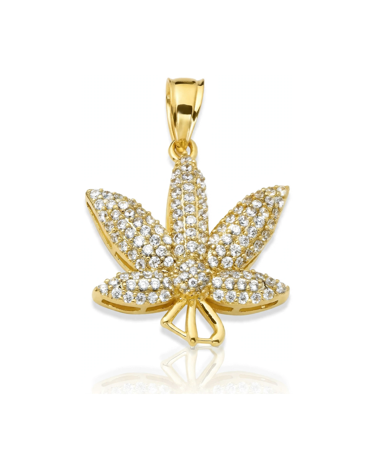 Cannabis Leaf CZ-Studded Pendant - 10K Yellow Gold