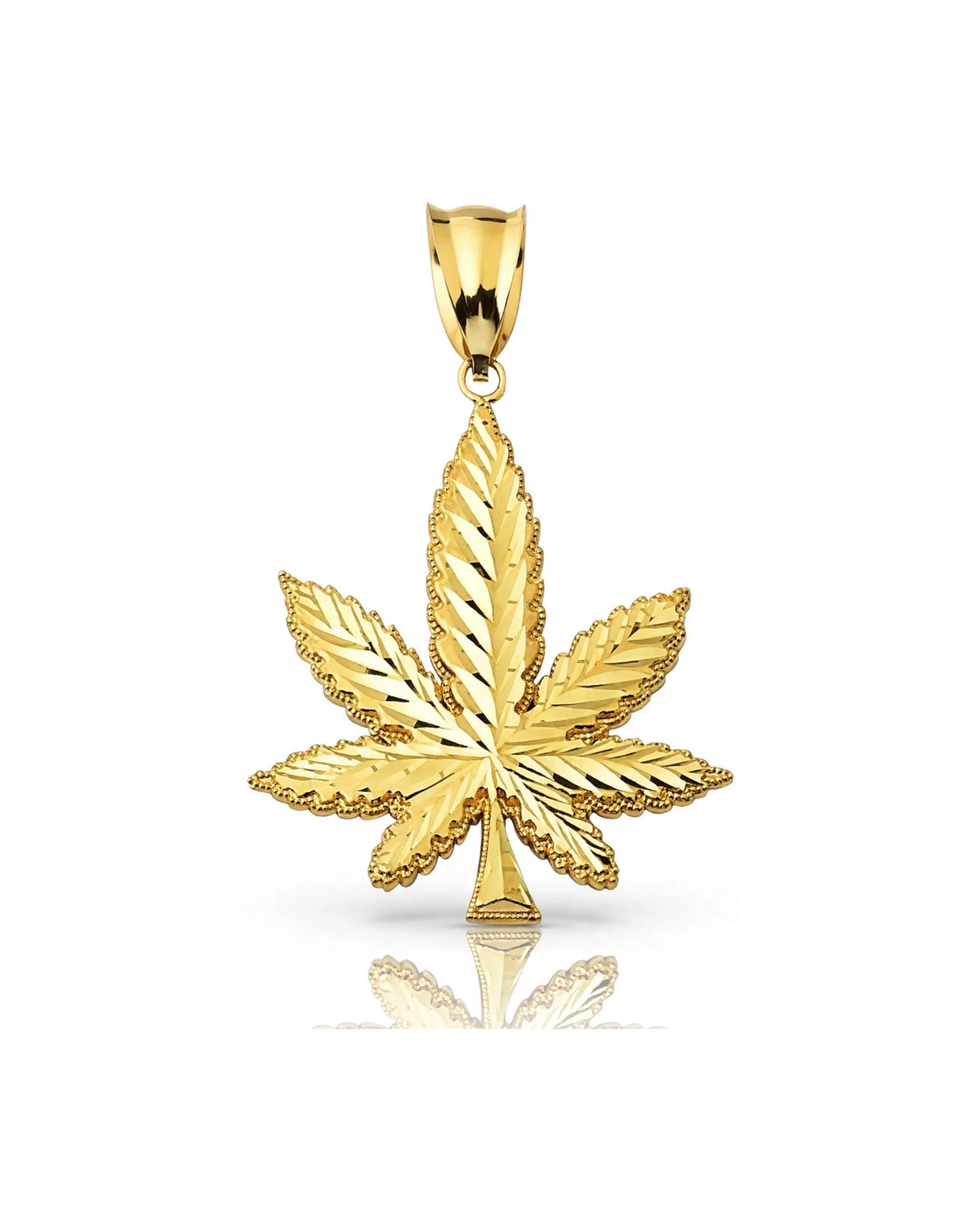 Cannabis Leaf Faceted Pendant - 10K Yellow Gold