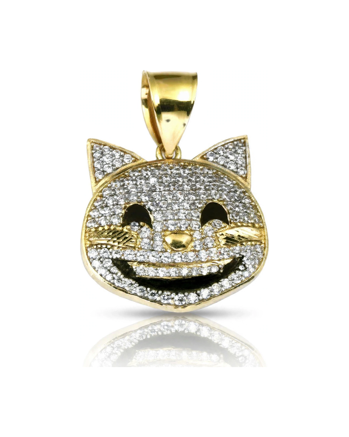 Cat Face Pendant with CZ Winking - 10K Gold