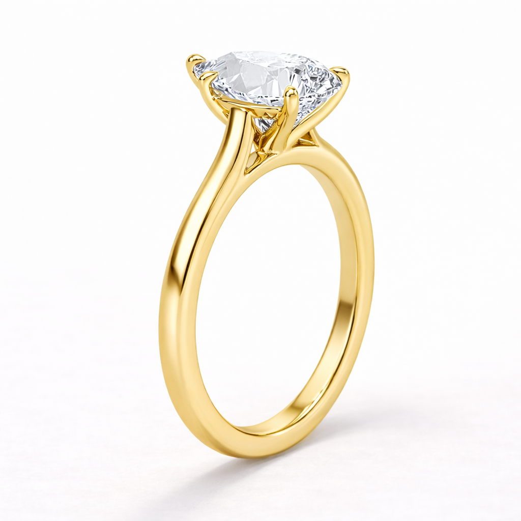 14K Pear Solitaire — Cathedral Round