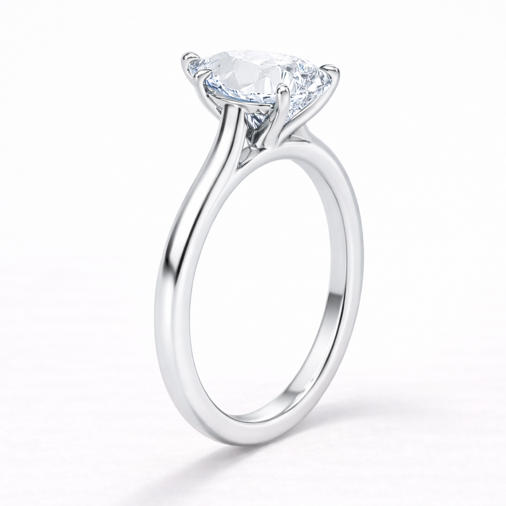 14K Pear Solitaire — Cathedral Round