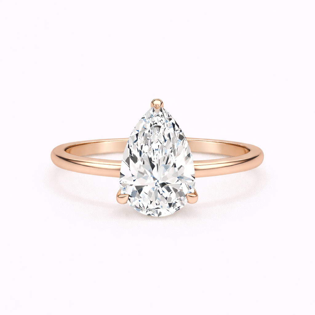 14K Pear Solitaire — Cathedral Round