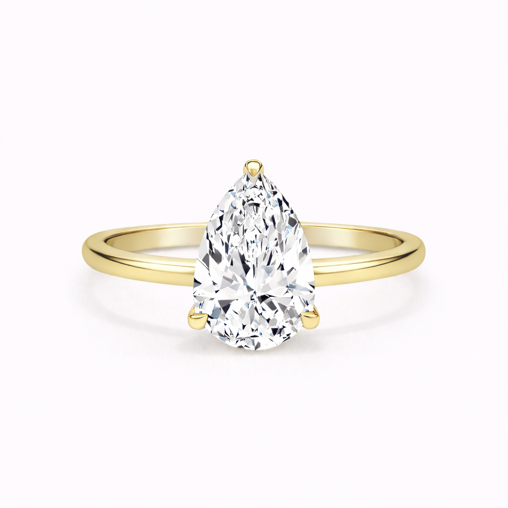 14K Pear Solitaire — Cathedral Round