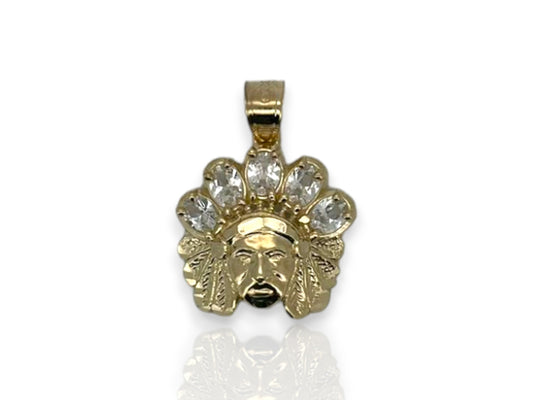 Native Indian "Chief" Pendant CZ - 10k Yellow Gold