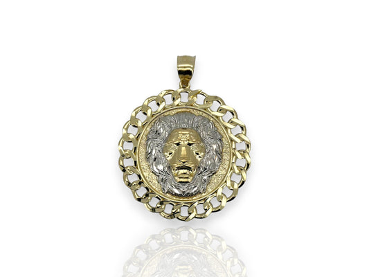 Lion Face Medallion Pendant - 10k Yellow Gold