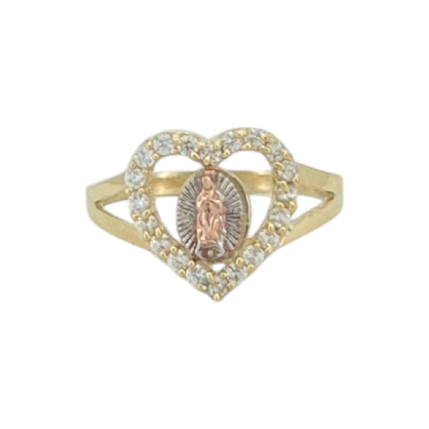 Lady Guadalupe Virgin Mary Heart Ring  - 10K Yellow Gold