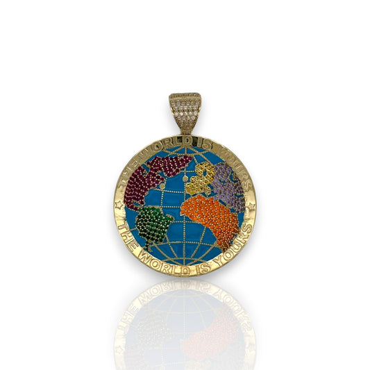 Planet "Globe" Cz Pendant - 14K Yellow Gold