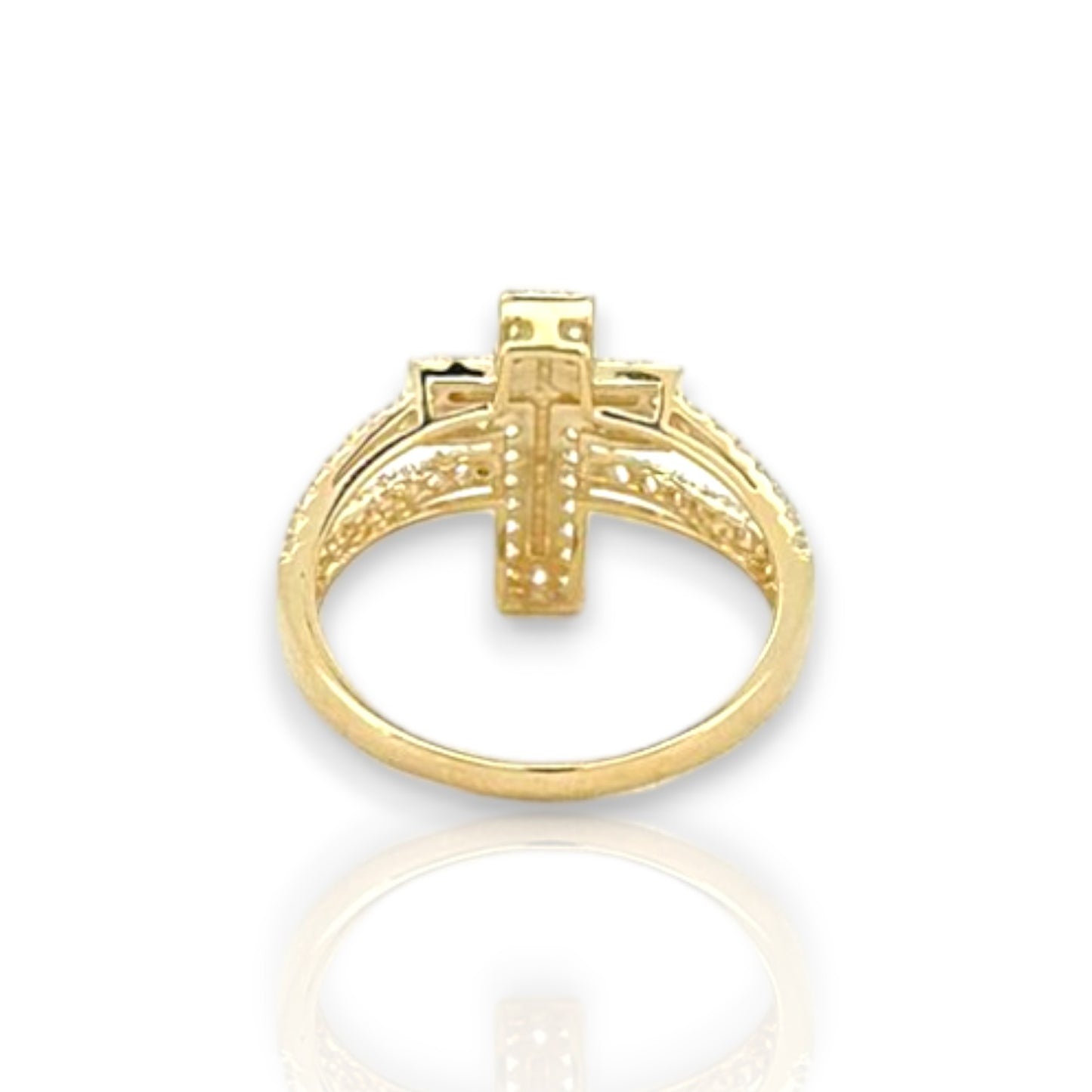 Cross CZ Ring - 14K Yellow Gold