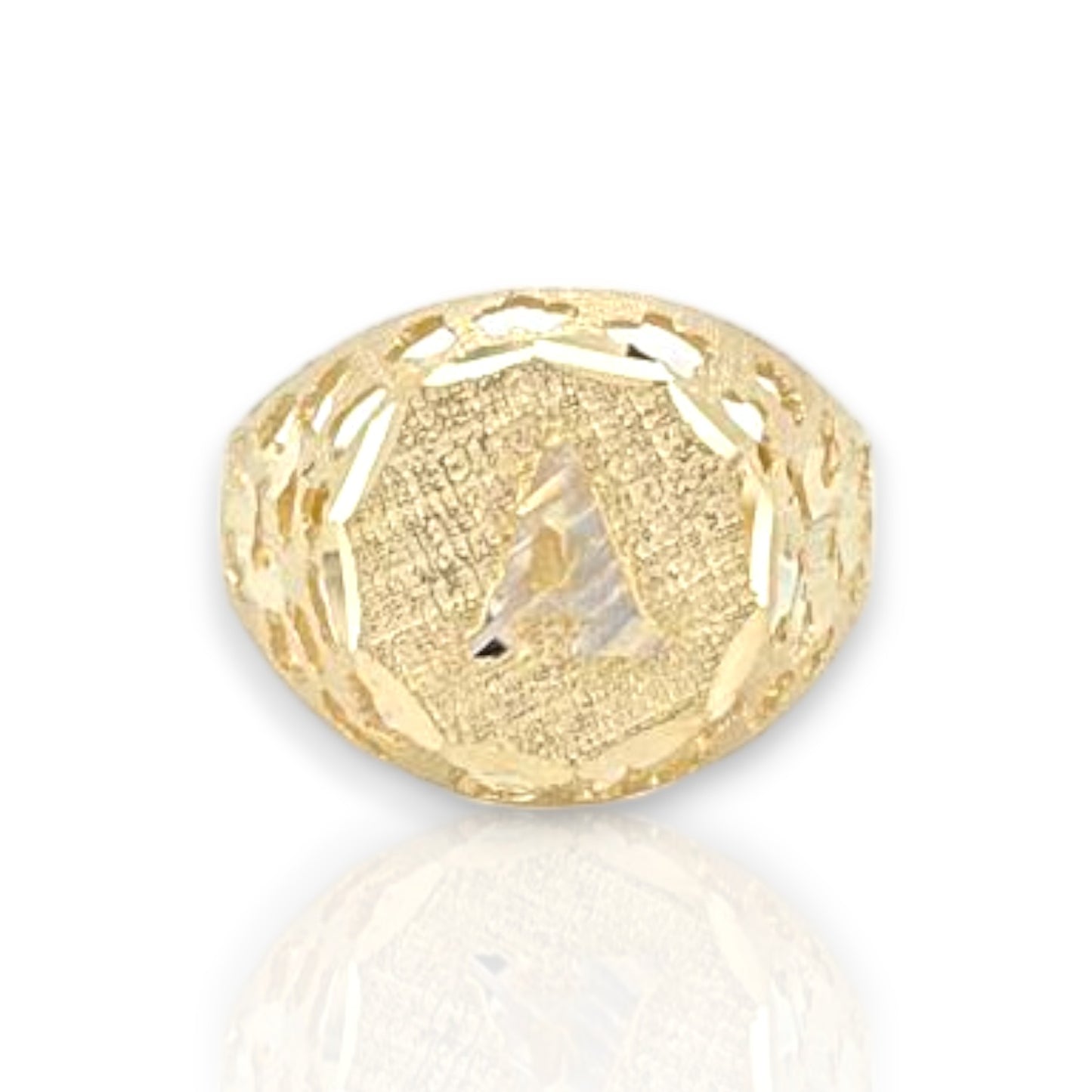 Round Nugget Initial Ring - 10K Yellow Gold
