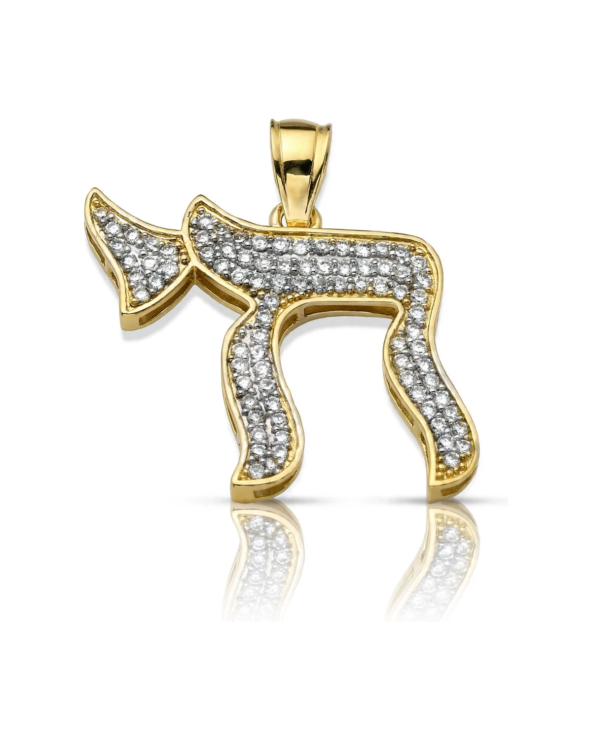 Chai Pendant with CZ - 10K Gold