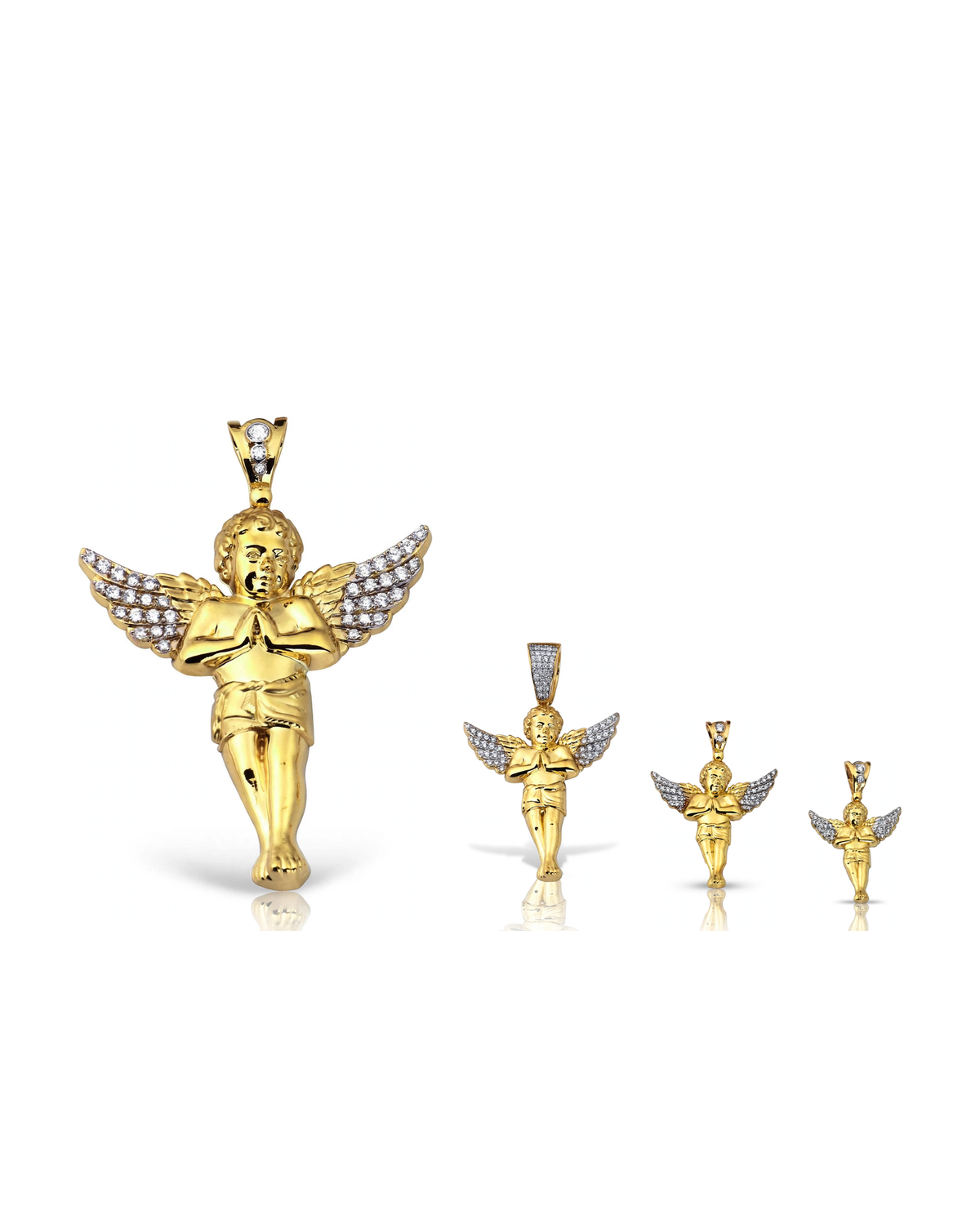 Cherub Angel CZ Wings Praying Pendant - 10K Yellow Gold