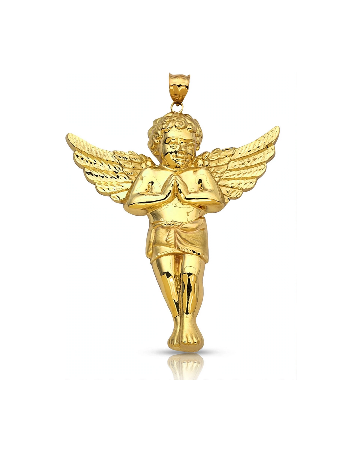 Cherub Angel Textured Gold Wings Pendant - 10K Yellow Gold