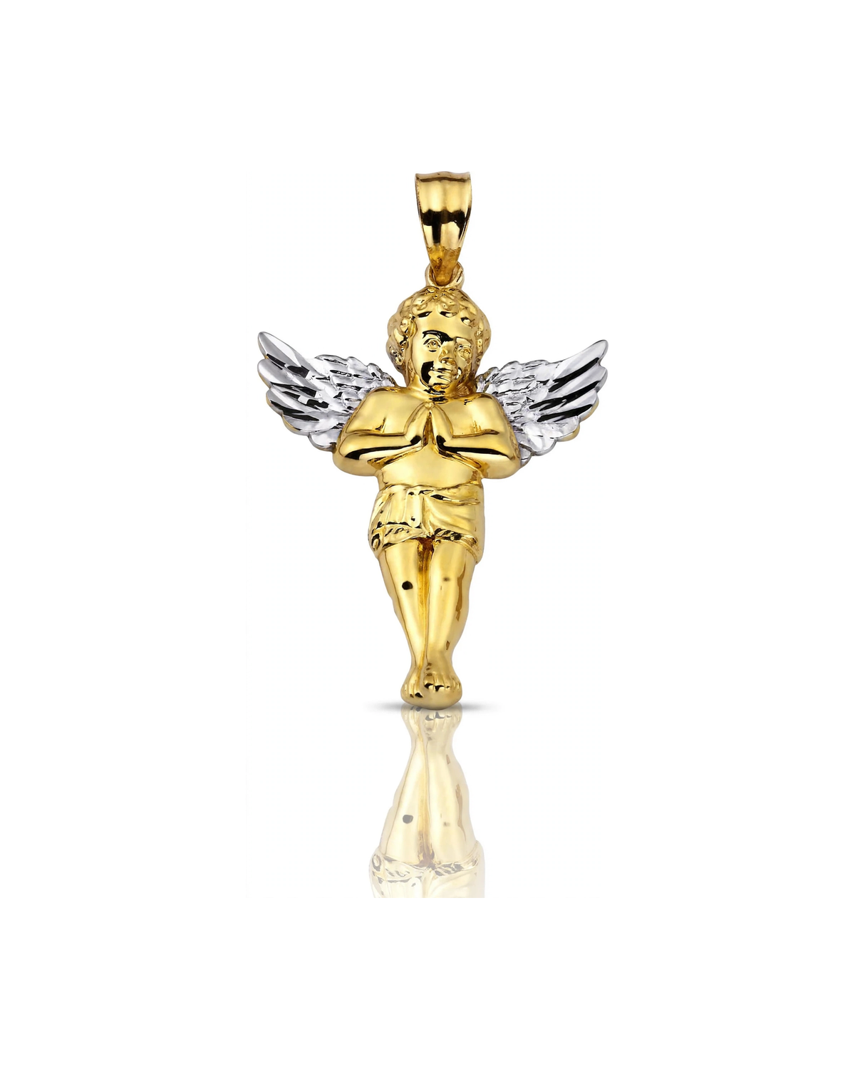 Cherub Angel Two-Tone Wings Pendant - 10K Gold