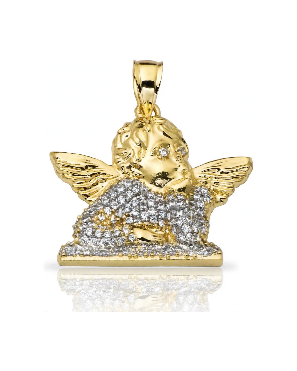 Cherub Angel Pendant with CZ - 10K Gold