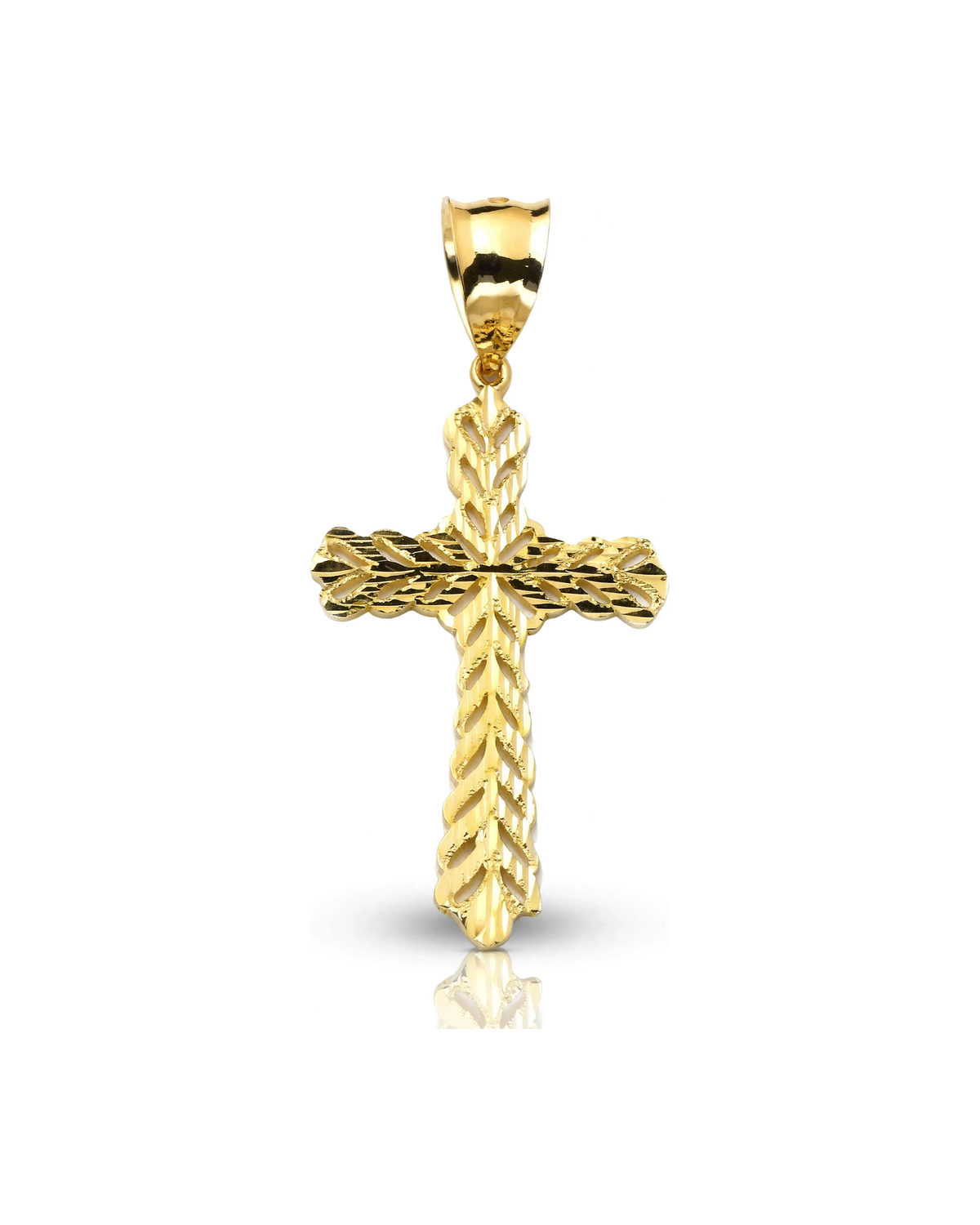 Cross Chevron Wheat Engraved Pendant - 10K Yellow Gold