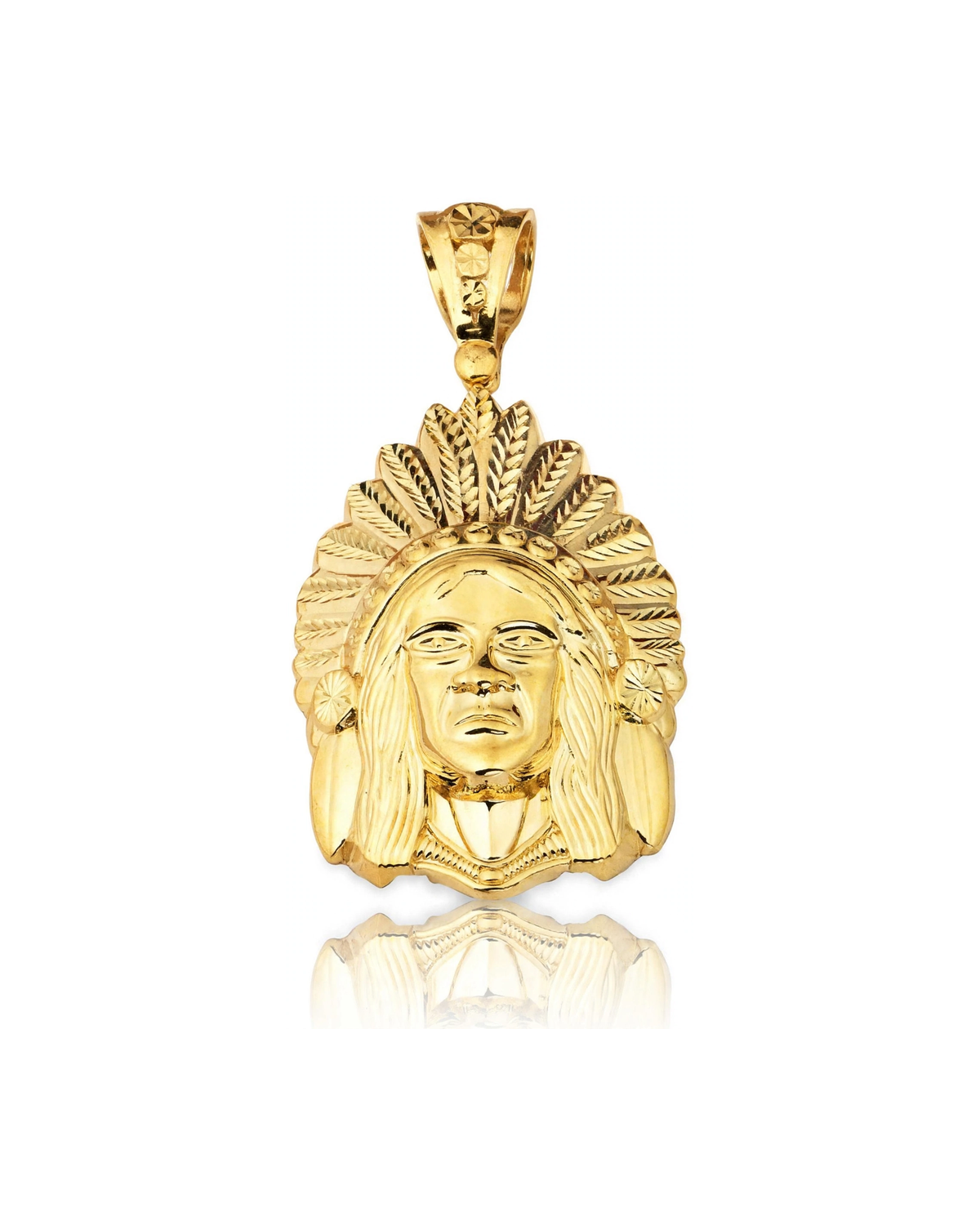 Indian Chief Head Pendant - 10K Yellow Gold