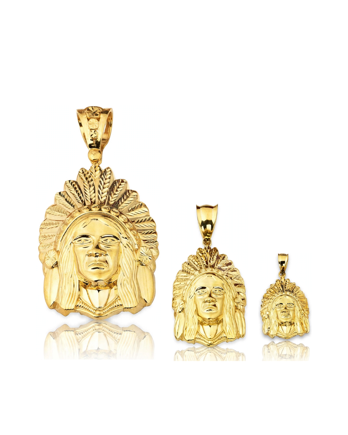 Indian Chief Head Pendant - 10K Yellow Gold