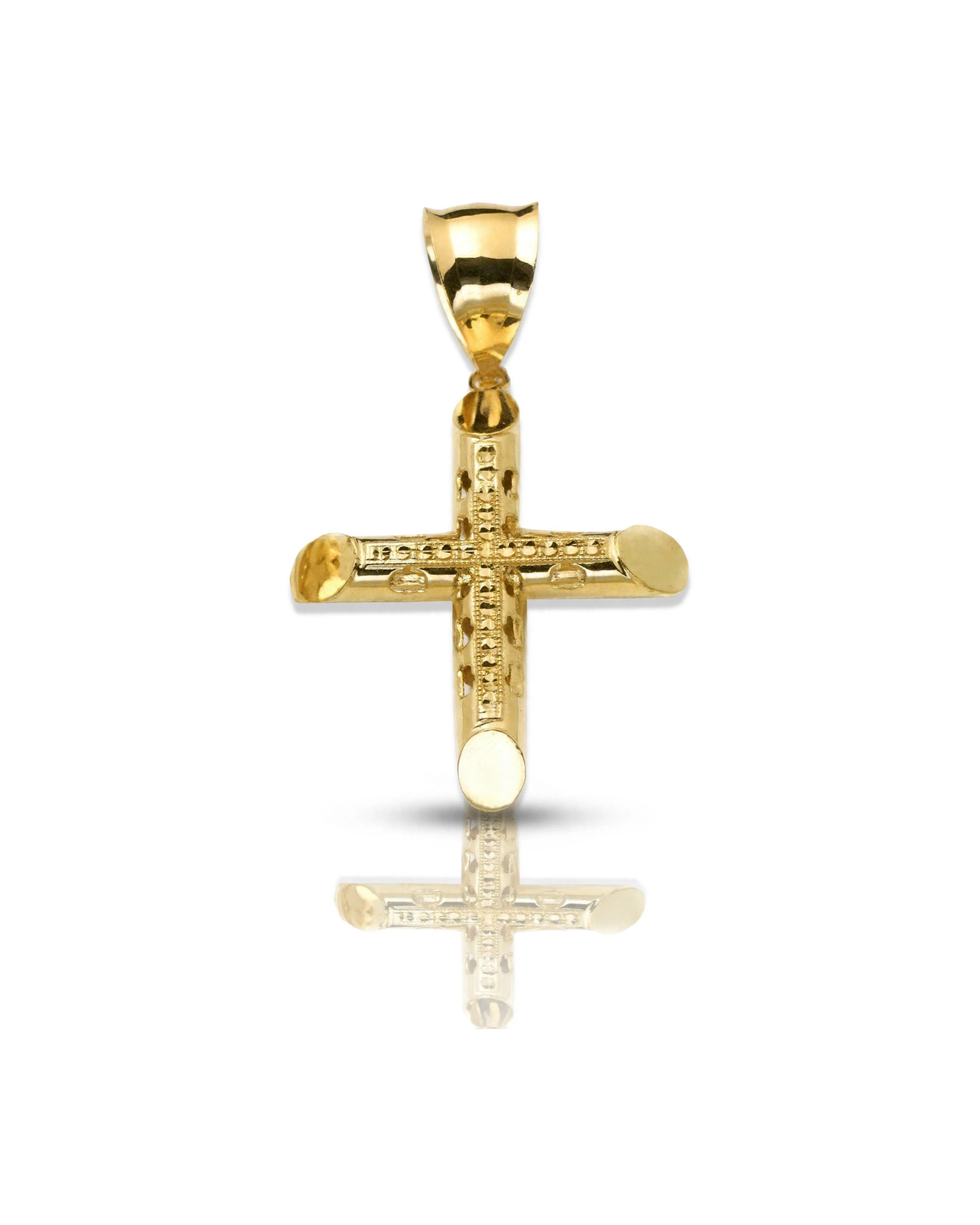 Compact Lattice Cross Pendant - 10K Yellow Gold
