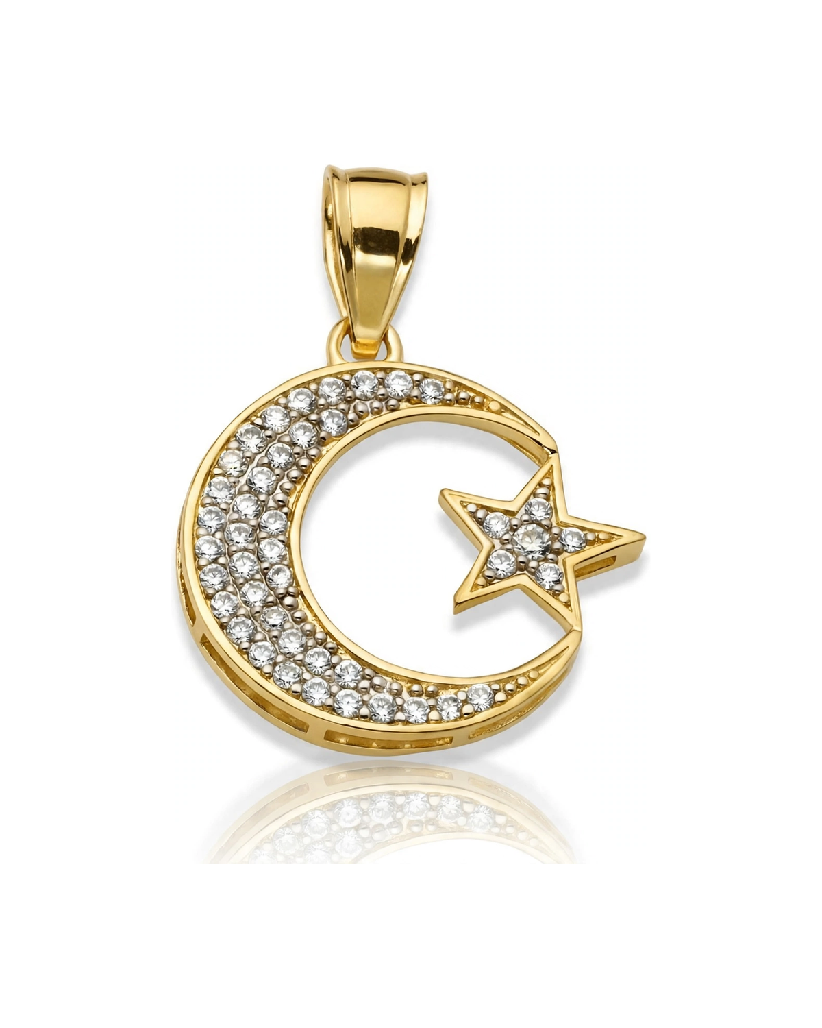 Crescent Moon and Star Pendant with CZ - 10K Gold