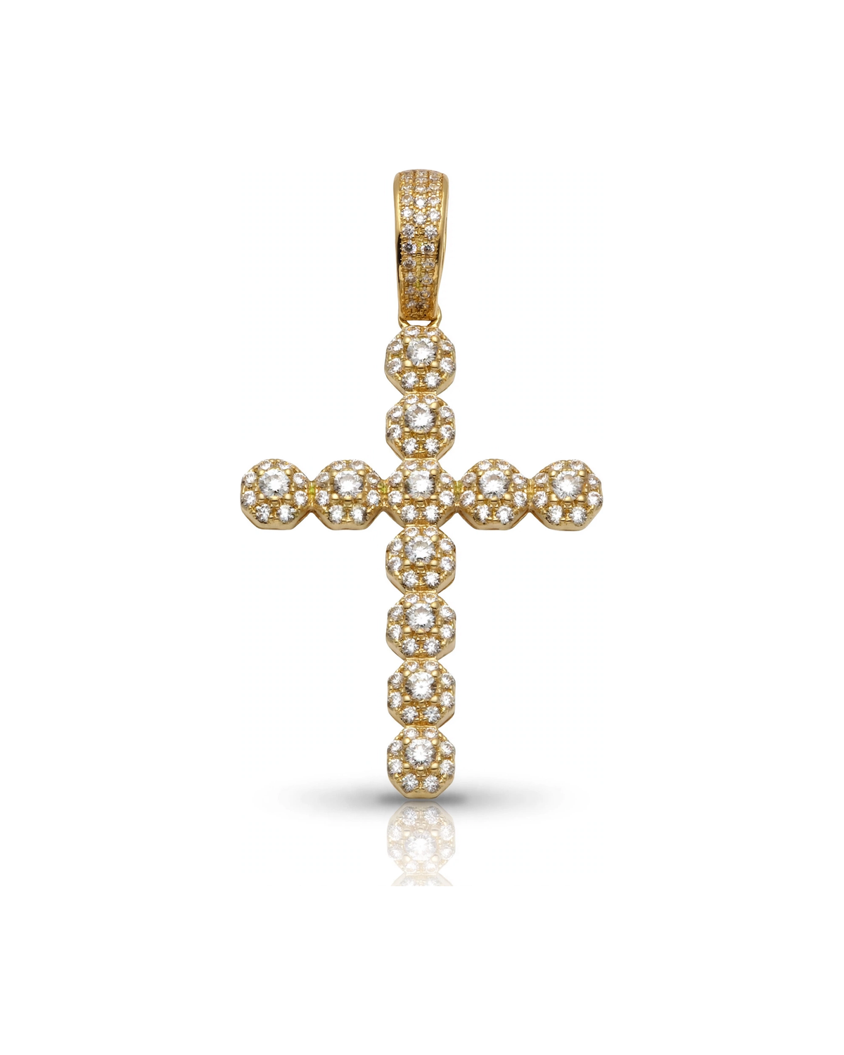 Cross Pendant with CZ Cluster Rounds - 10K Gold
