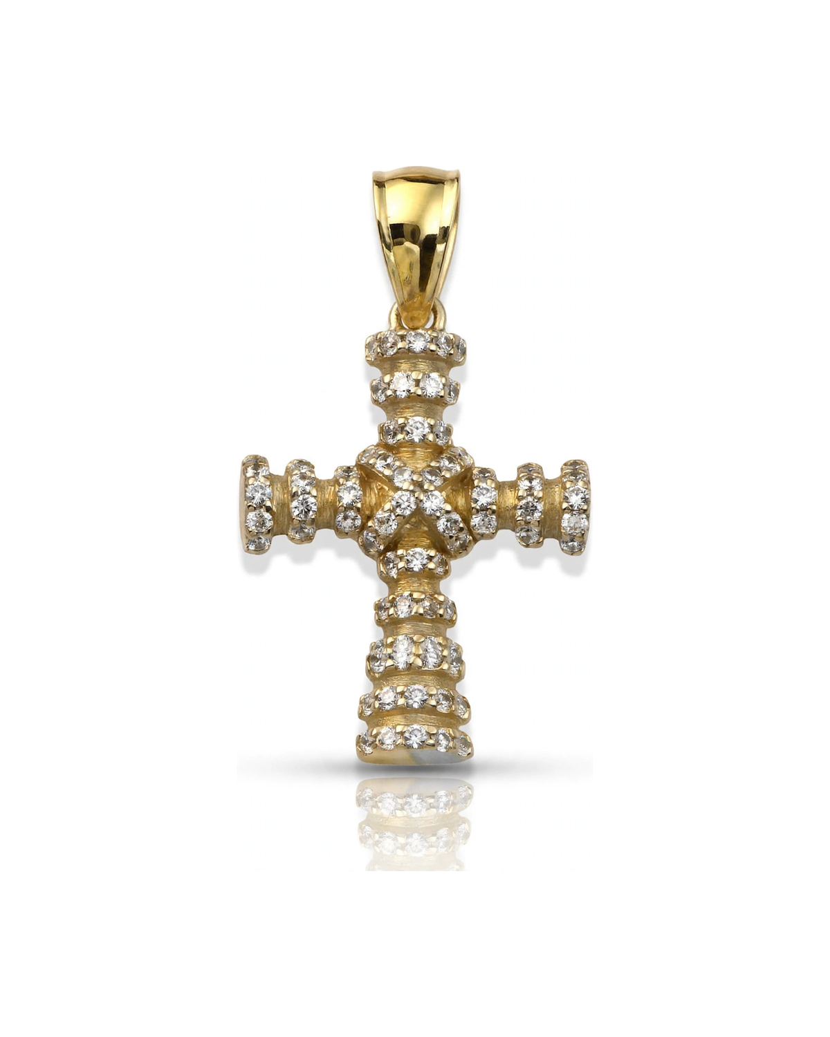 Cross Pendant Beaded with CZ - 10K Gold