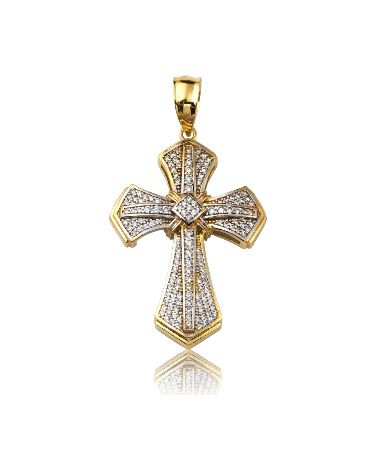 Cross Pendant Flared with CZ - 10K Gold