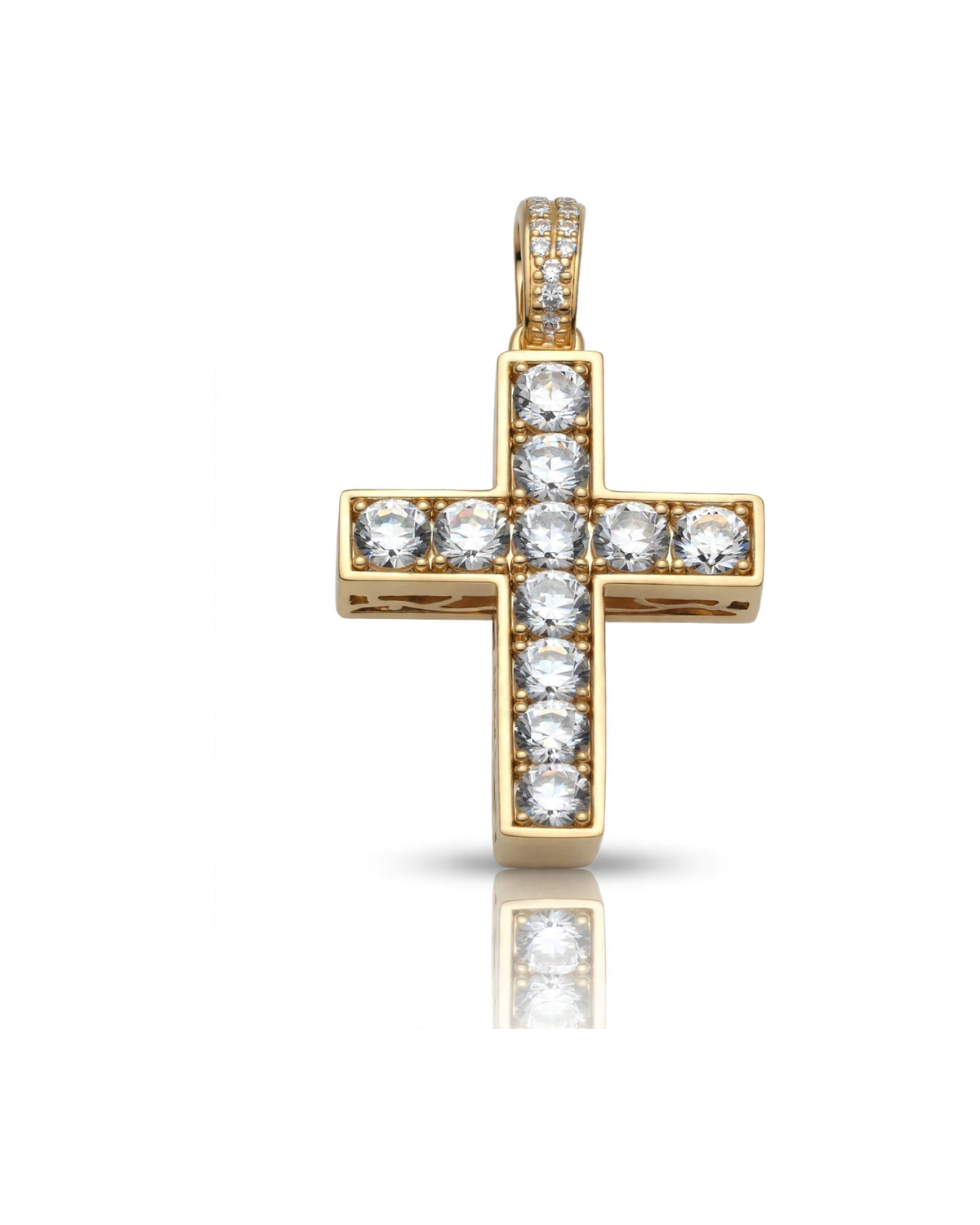 Cross Pendant with Large CZ Stones - 10K Gold