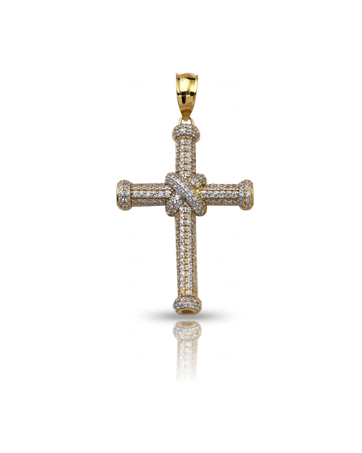 Cross Pendant with CZ and Rope Wrap Center - 10K Gold