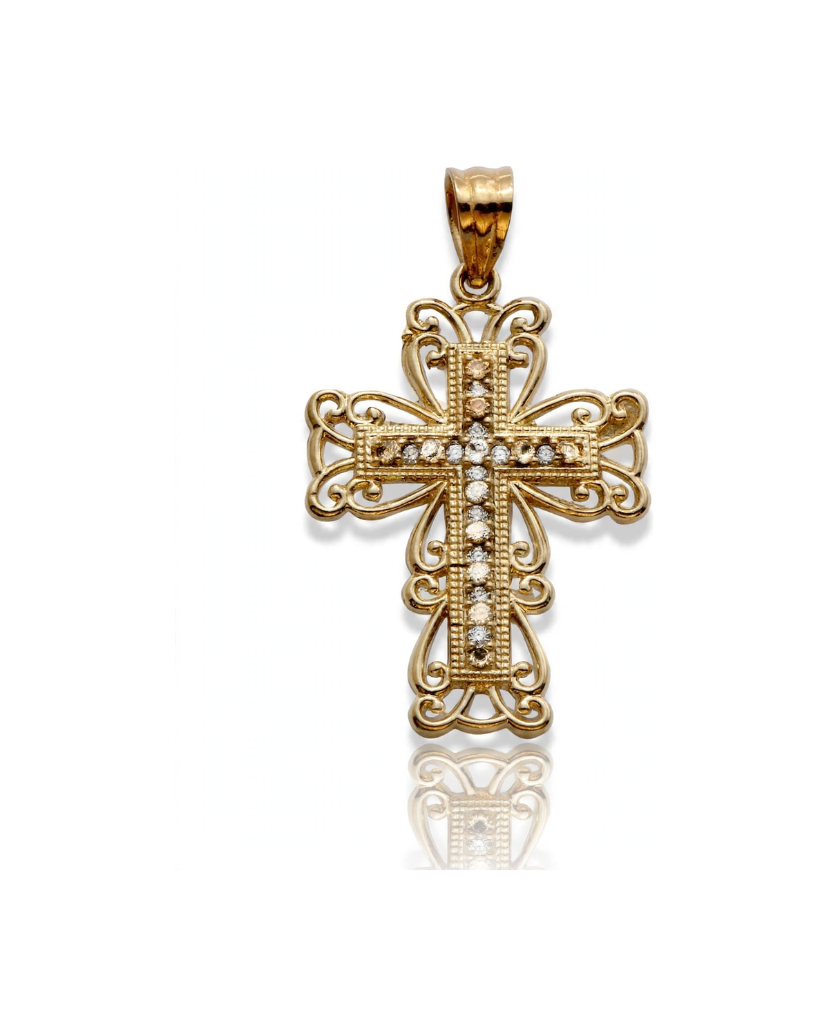 Cross Pendant Ornate with CZ - 10K Gold