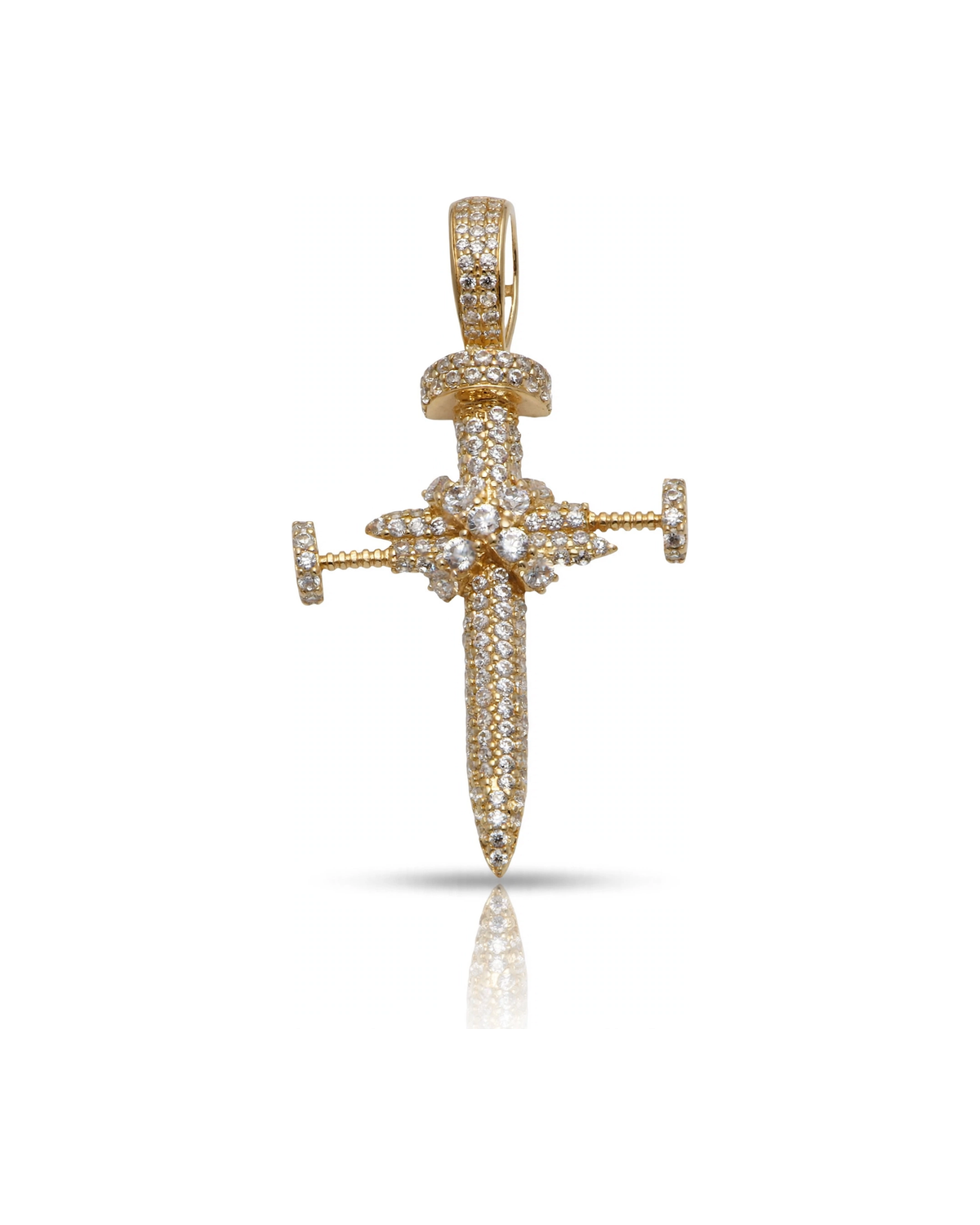 Cross Pendant Sword with CZ Cluster - 10K Gold