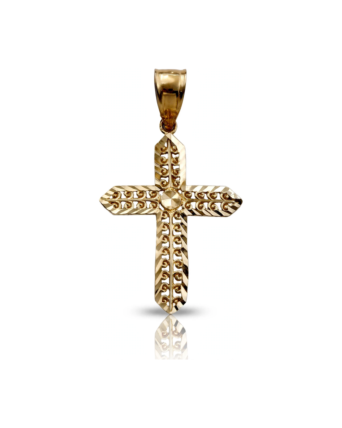 Cross Pendant Wheat Texture - 10K Yellow Gold