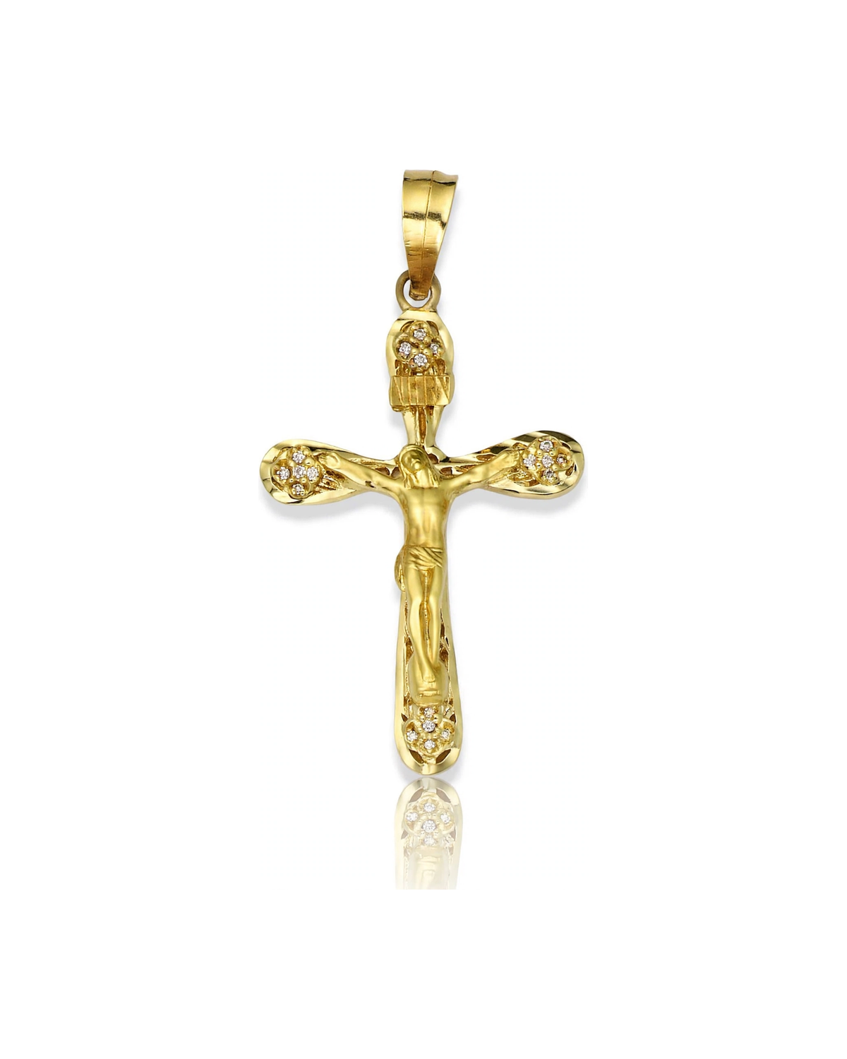 Crucifix CZ Cluster Ends Small Pendant - 10K Yellow Gold