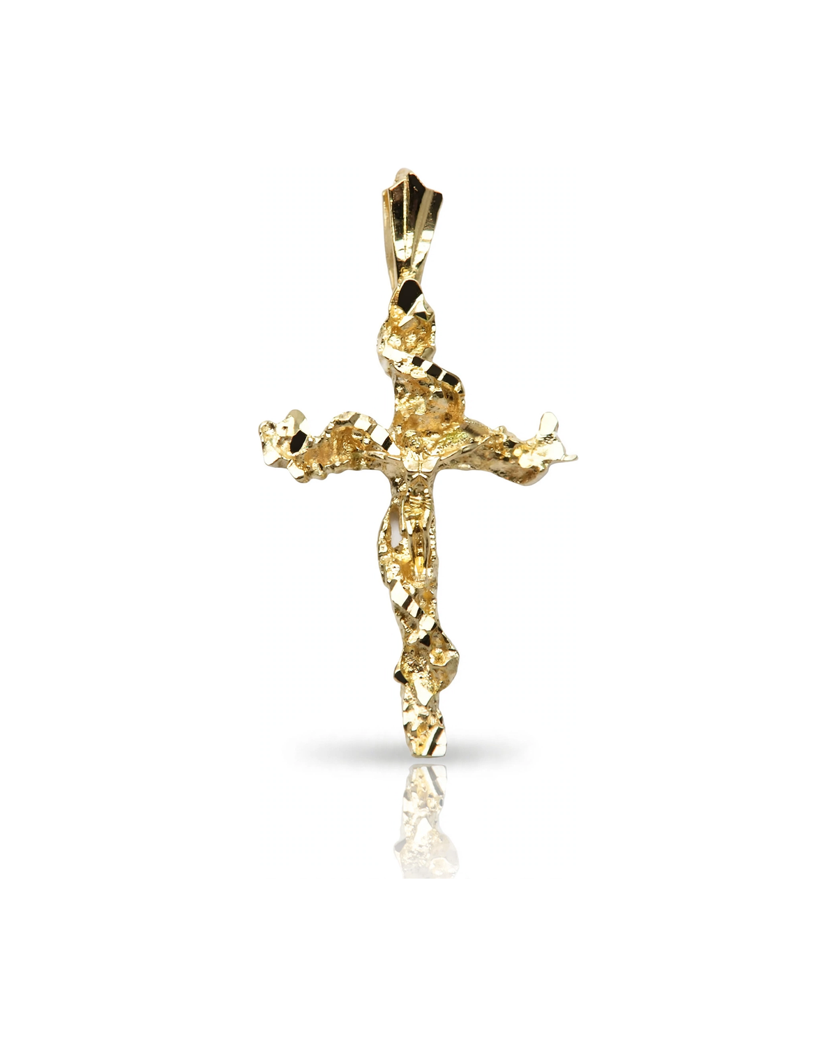 Crucifix Nugget Rustic Pendant - 10K Yellow Gold