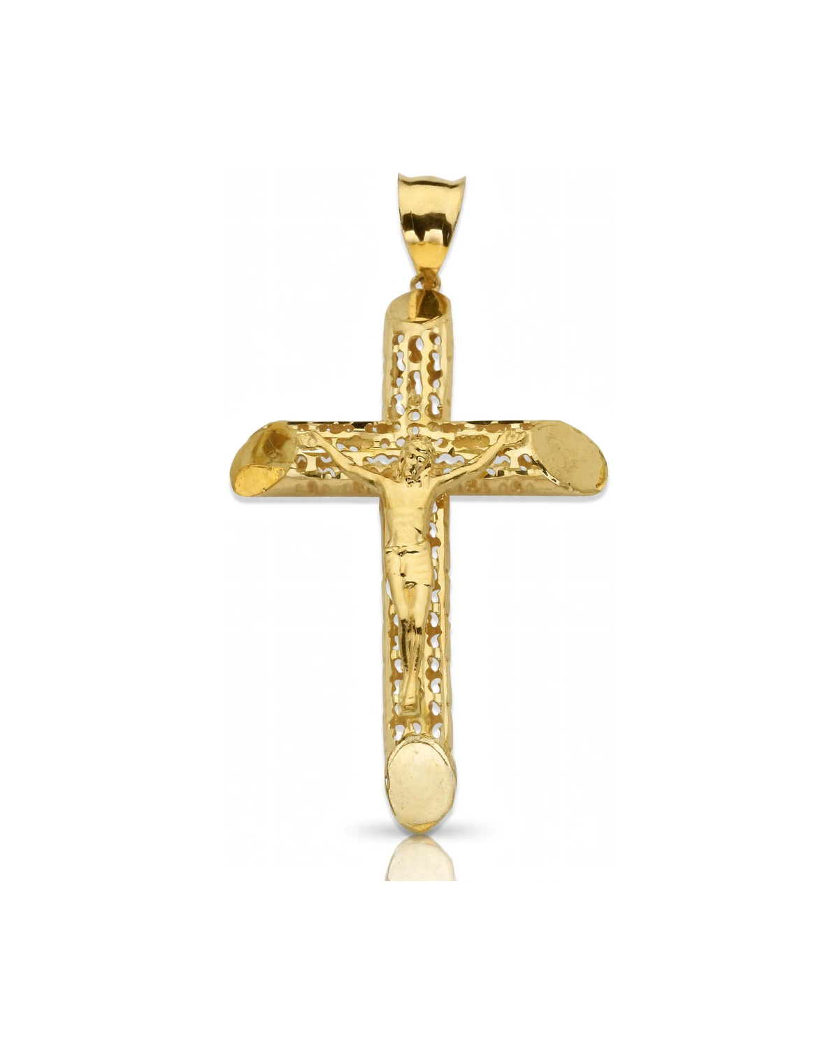 Crucifix Perforated Tube Cross Pendant - 10K Yellow Gold