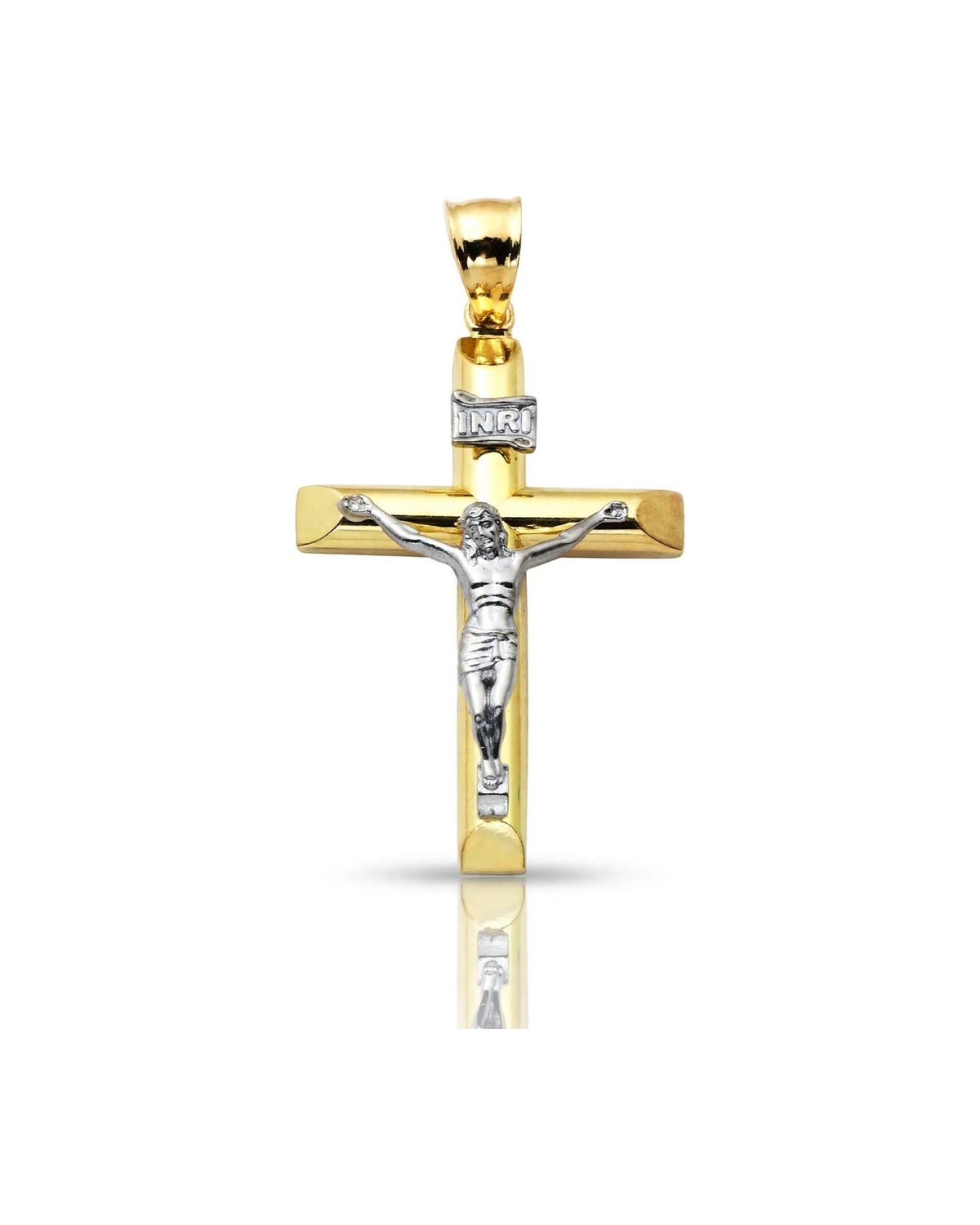 Crucifix Polished Two-Tone INRI Pendant - 10K Gold