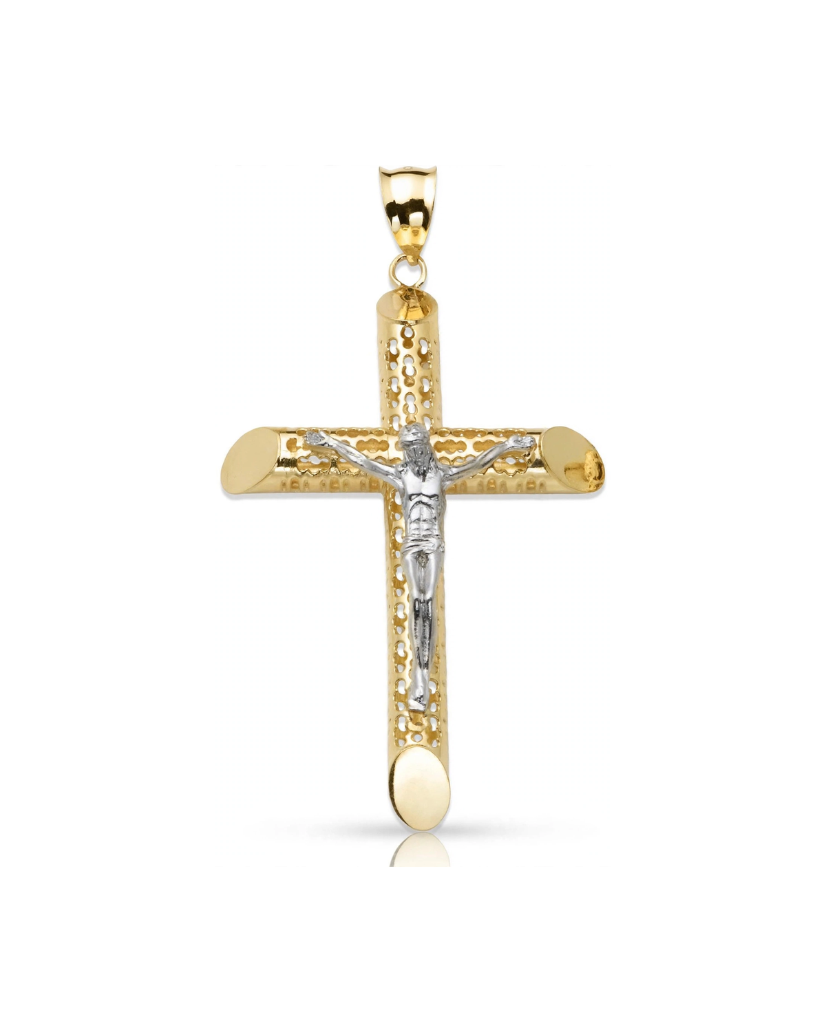 Crucifix Two-Tone Lattice Cross Pendant - 10K Gold