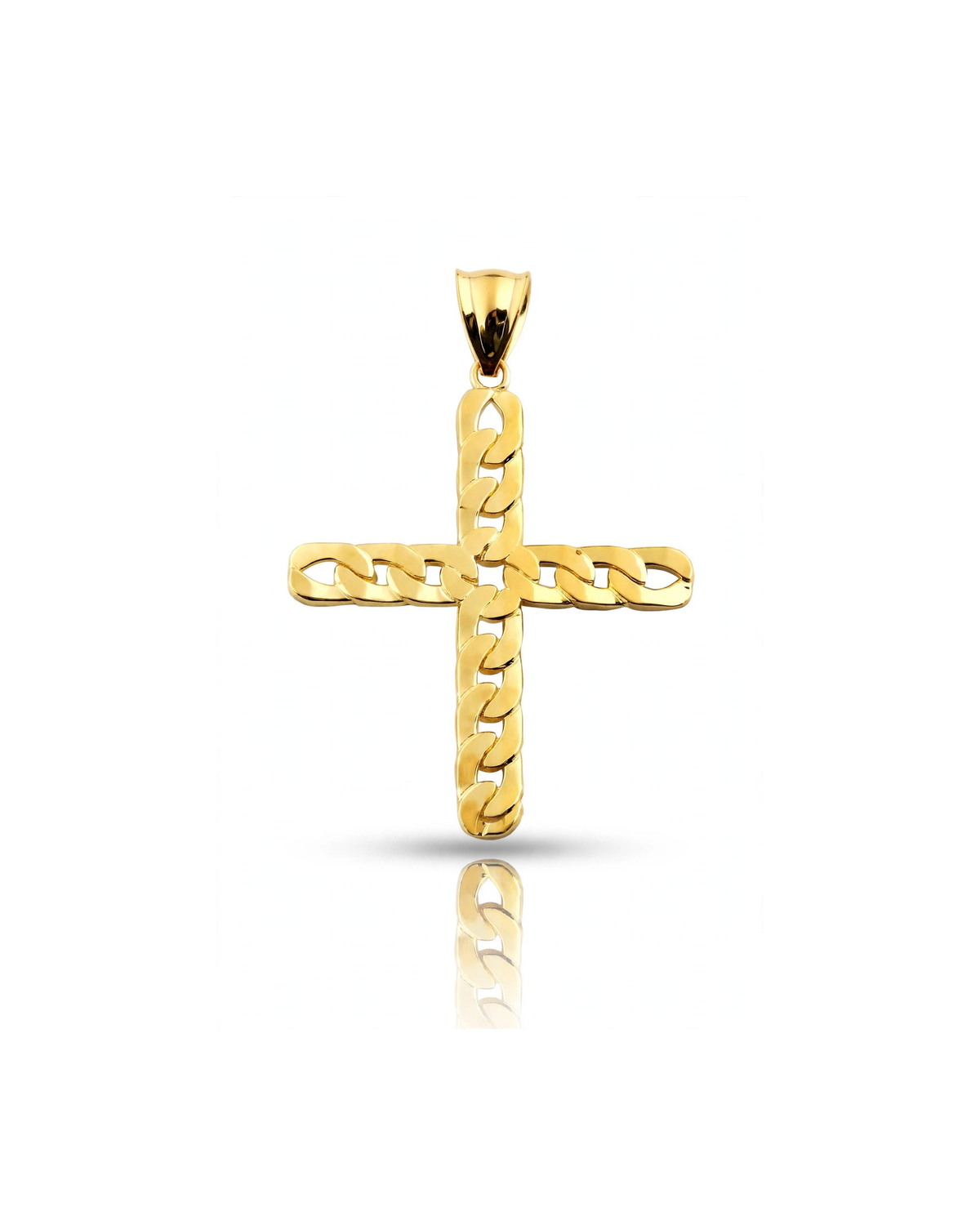 Cuban Link Cross Pendant with Fine Link Pattern - 10K Yellow Gold