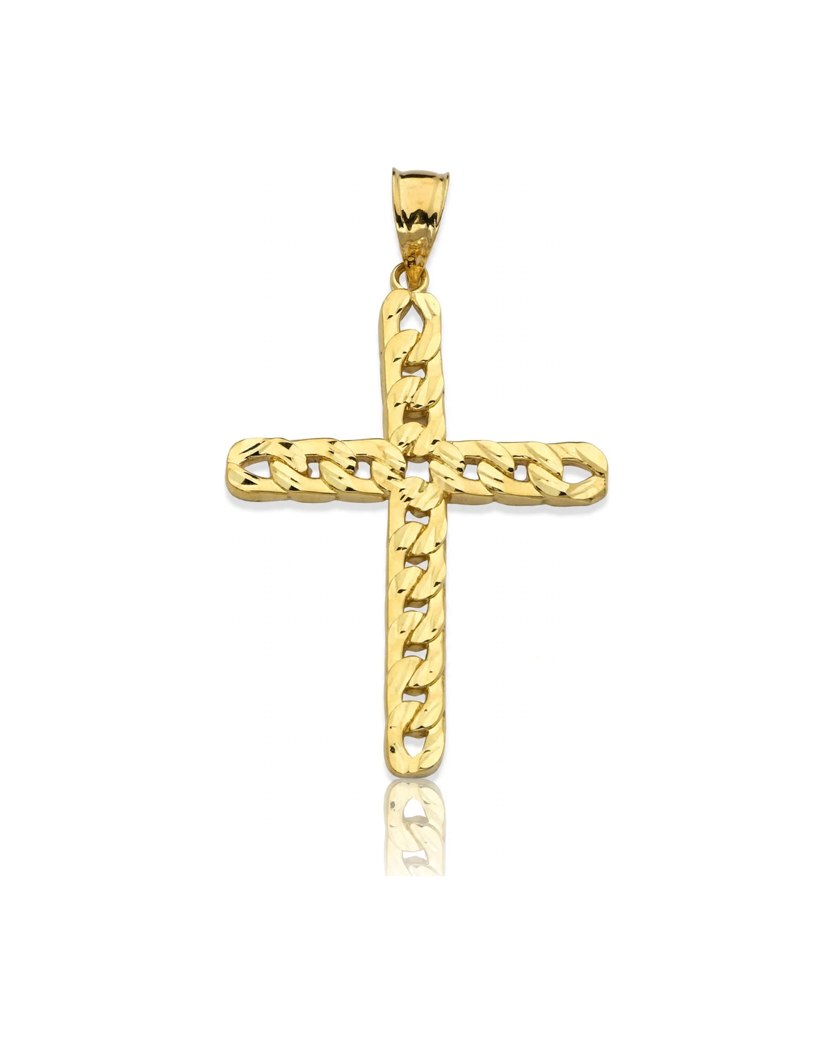Cross Cuban Link Chain Pendant - 10K Yellow Gold