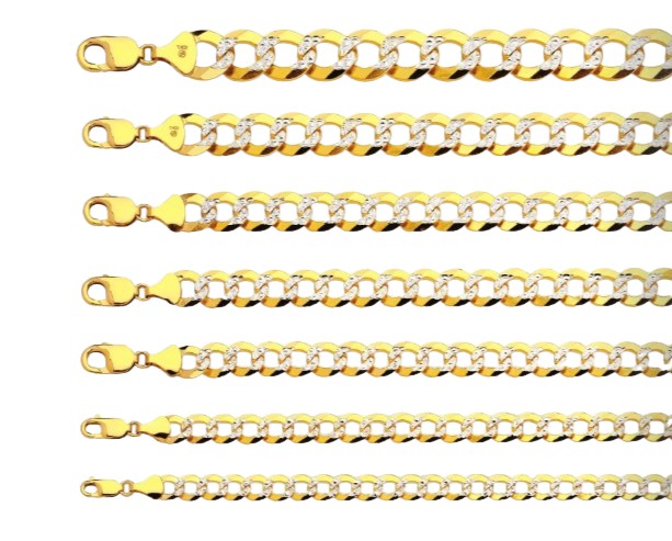 Curb Cuban Two Tone Pave Link Chain Necklace - 14K Yellow Pave Gold - Hollow