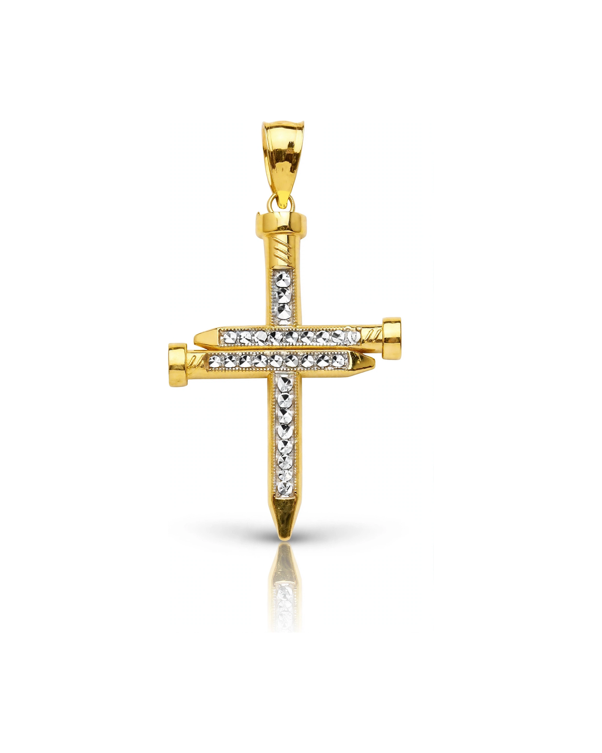 Nail Cross CZ Channel Pendant - 10K Yellow Gold