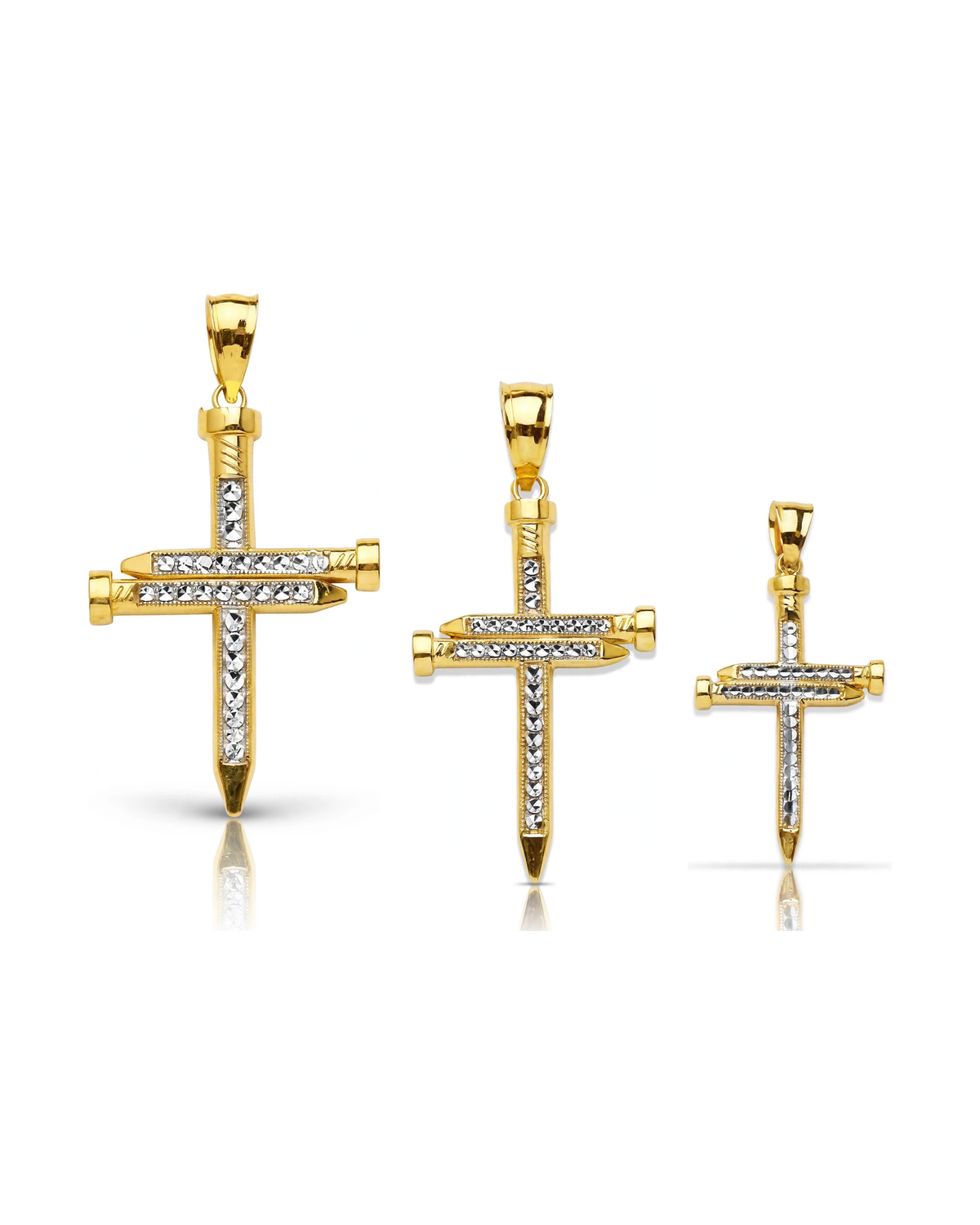 Nail Cross CZ Channel Pendant - 10K Yellow Gold