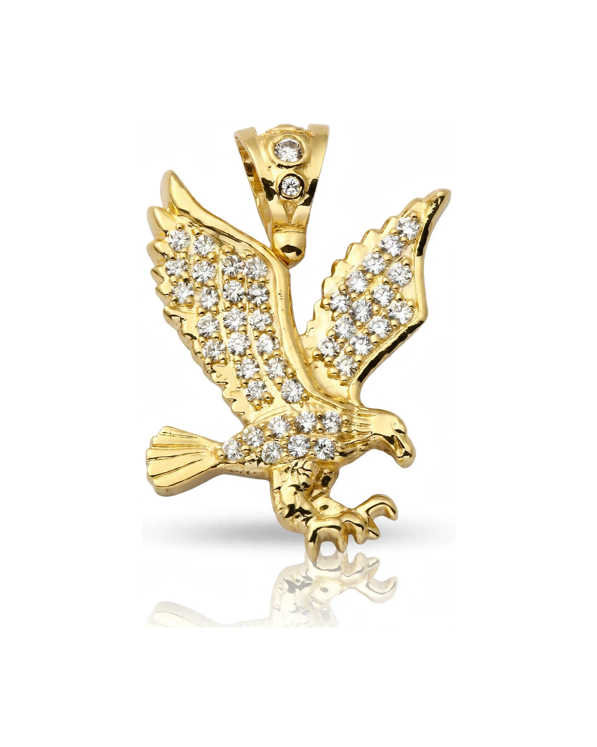 Eagle Pendant with CZ-Paved Wings - 10K Yellow Gold