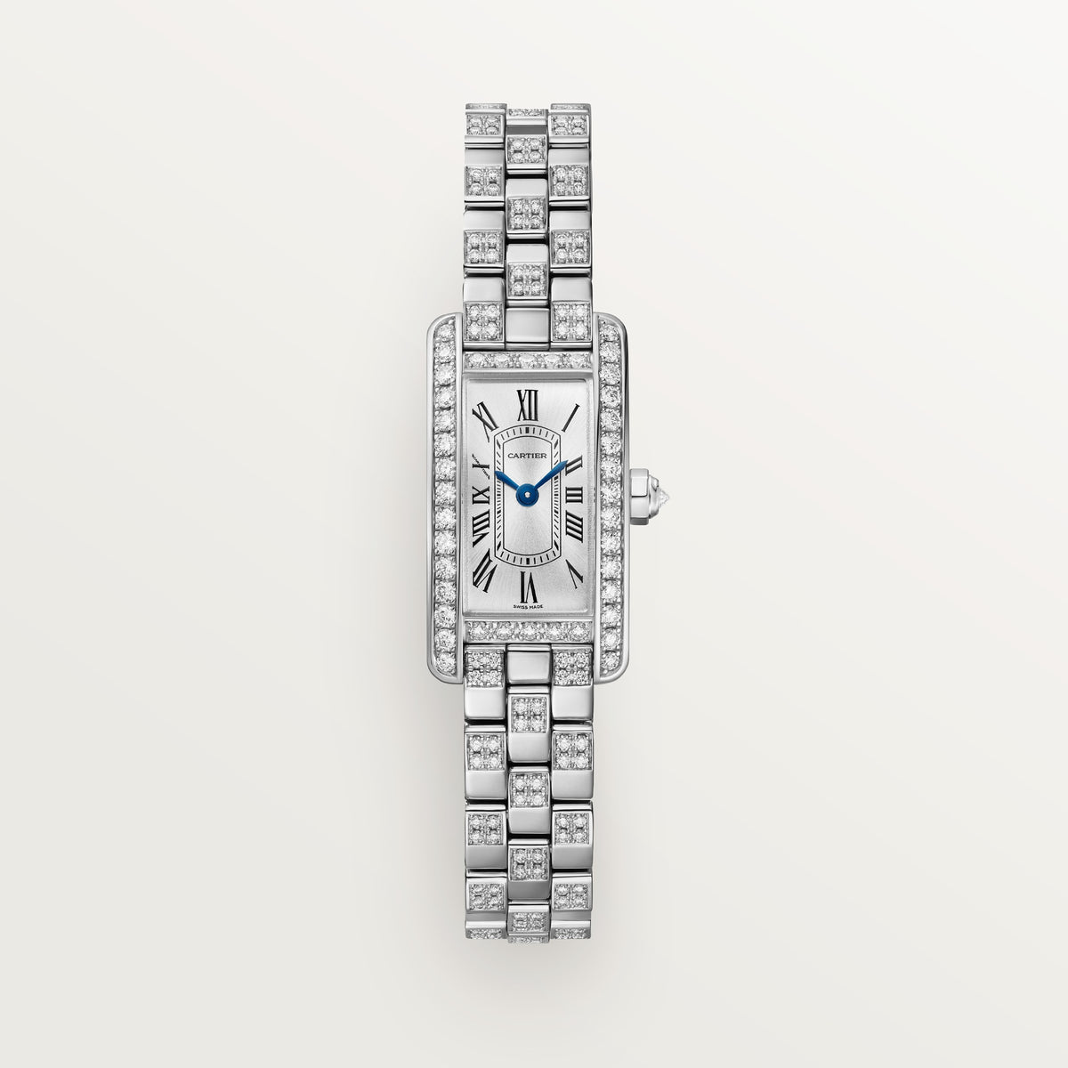Cartier Tank Américaine WJTA0067 - Mini model 18K white gold, Satin-finished silvered with sunray effect Dial, 18K white gold bracelet semi-set