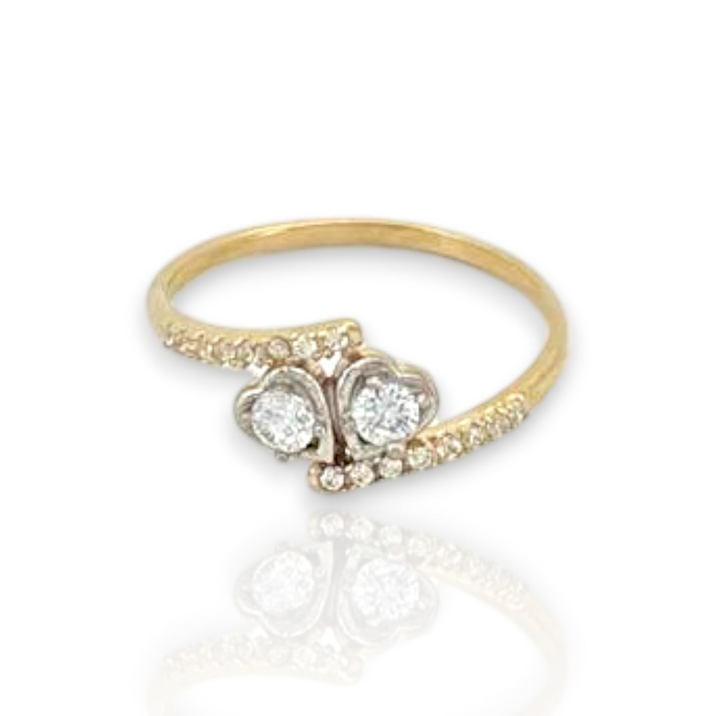 Double Heart CZ Ring - 10K Yellow Gold