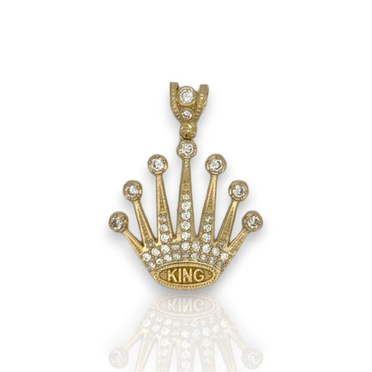 Crown "King" Cz Pendant  - 14k Yellow Gold