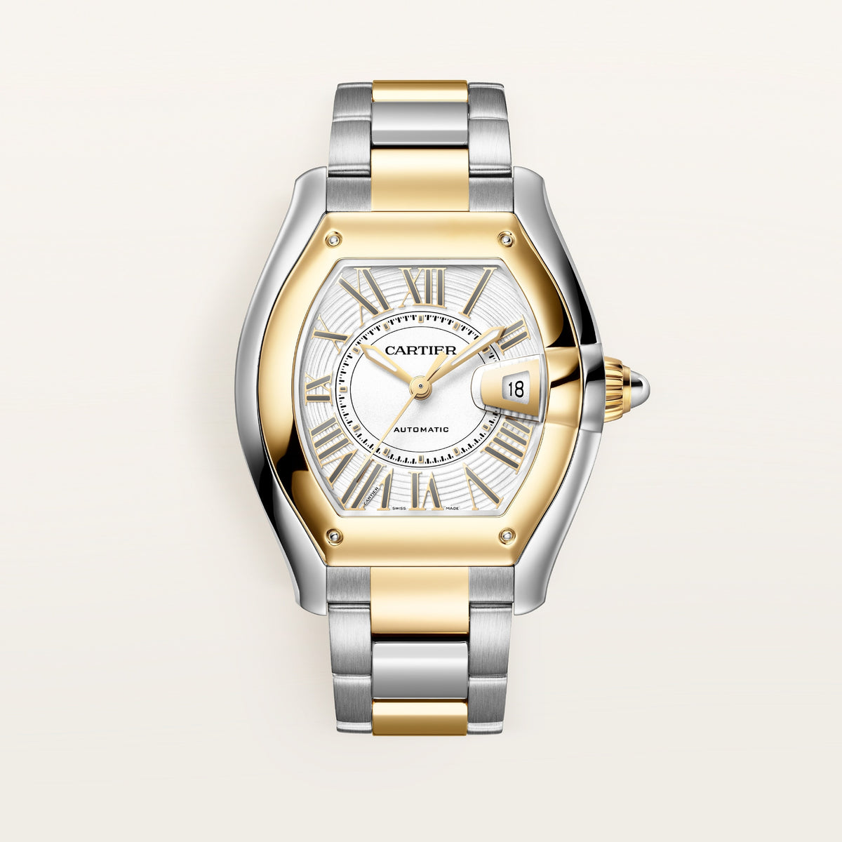 Cartier Roadster W2RD0010 - Large model Steel with 18K yellow gold bezel, White Dial, 18K yellow gold and steel bracelet